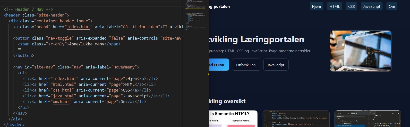 Illustrasjon av HTML header‑seksjon