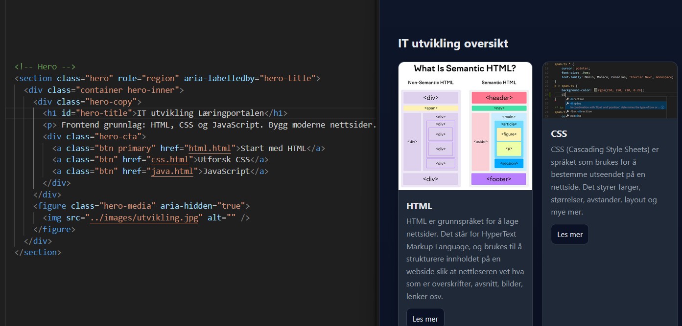 Illustrasjon av HTML hero‑seksjon